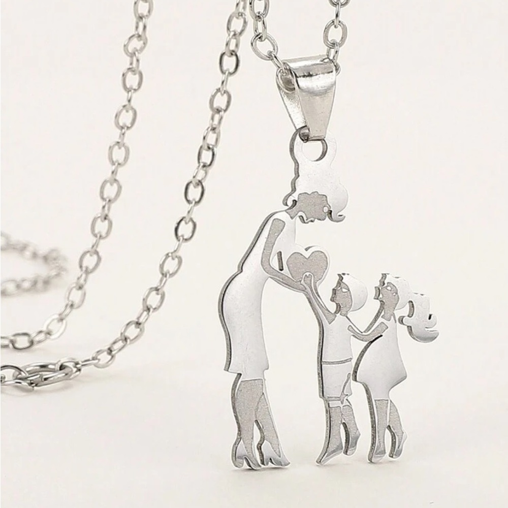 Charming Silver Family Pendant Necklace